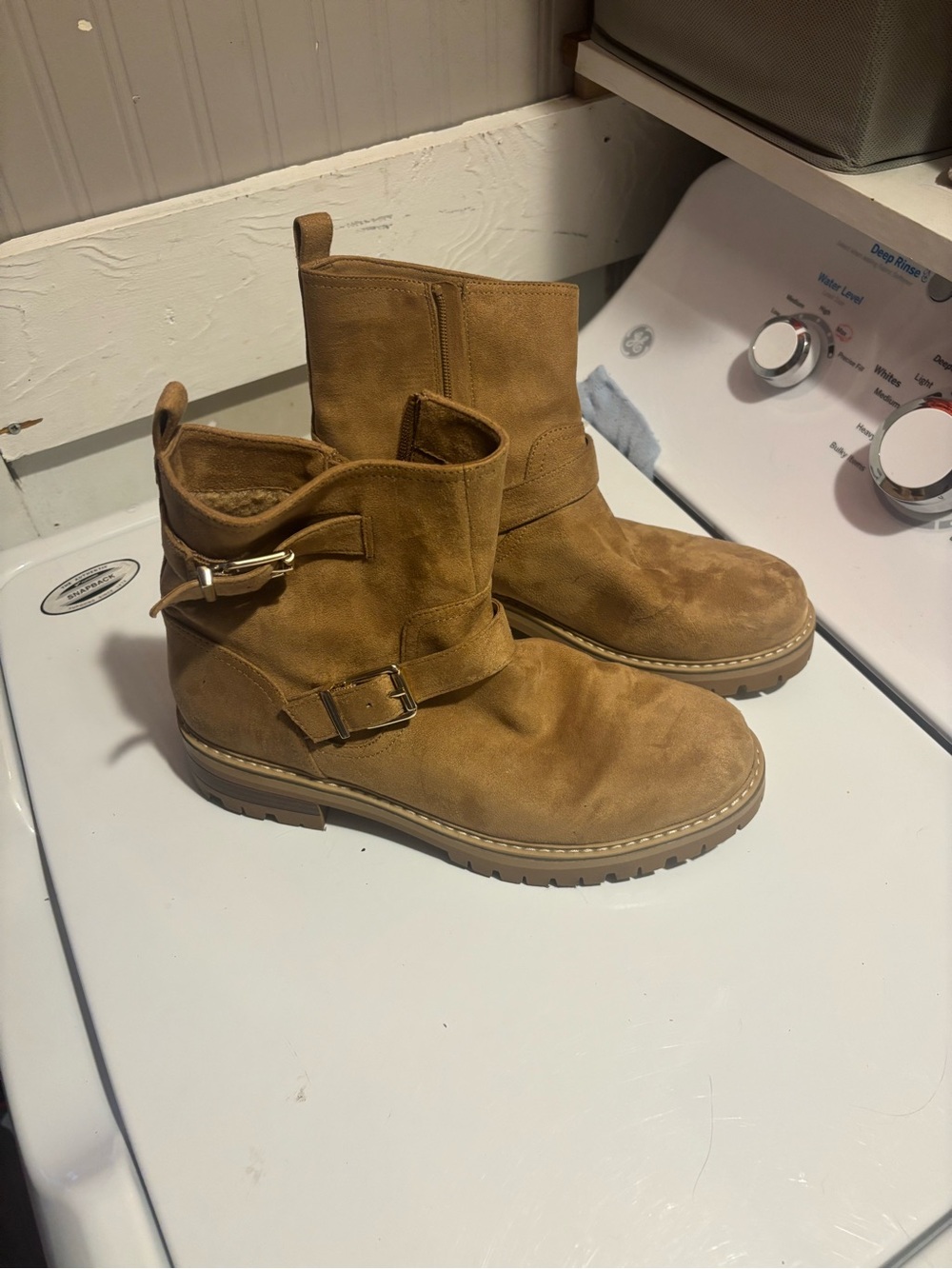 Tan Suede Ankle Boots with Buckle Detail